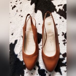 WOMEN'S 60'S/70'S SLING BACK FLATS - CHESTNUT BROWN